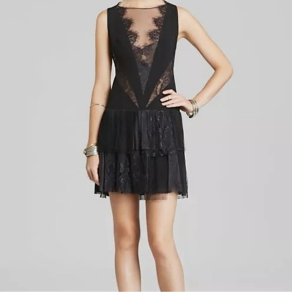 FREE PEOPLE “Dove Dress” Partial sheer Lace Drop waist tiered Skirt Size 12 nwt - Picture 15 of 16